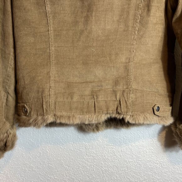 Gemini Women's M Genuine Rabbit Fur Lined Brown Corduroy Snap Front Jacket 😎 - Picture 8 of 14